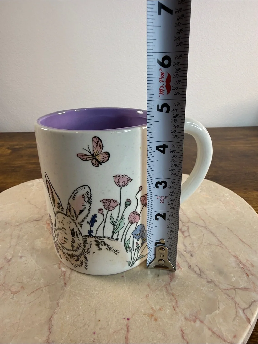 Floral Bunny Ceramic Mug with Purple Interior Microwave & Dishwasher Safe